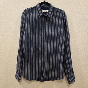 Teddy Stratford NYC Men Size 3 Navy Blue White Striped Cotton Button Down Shirt